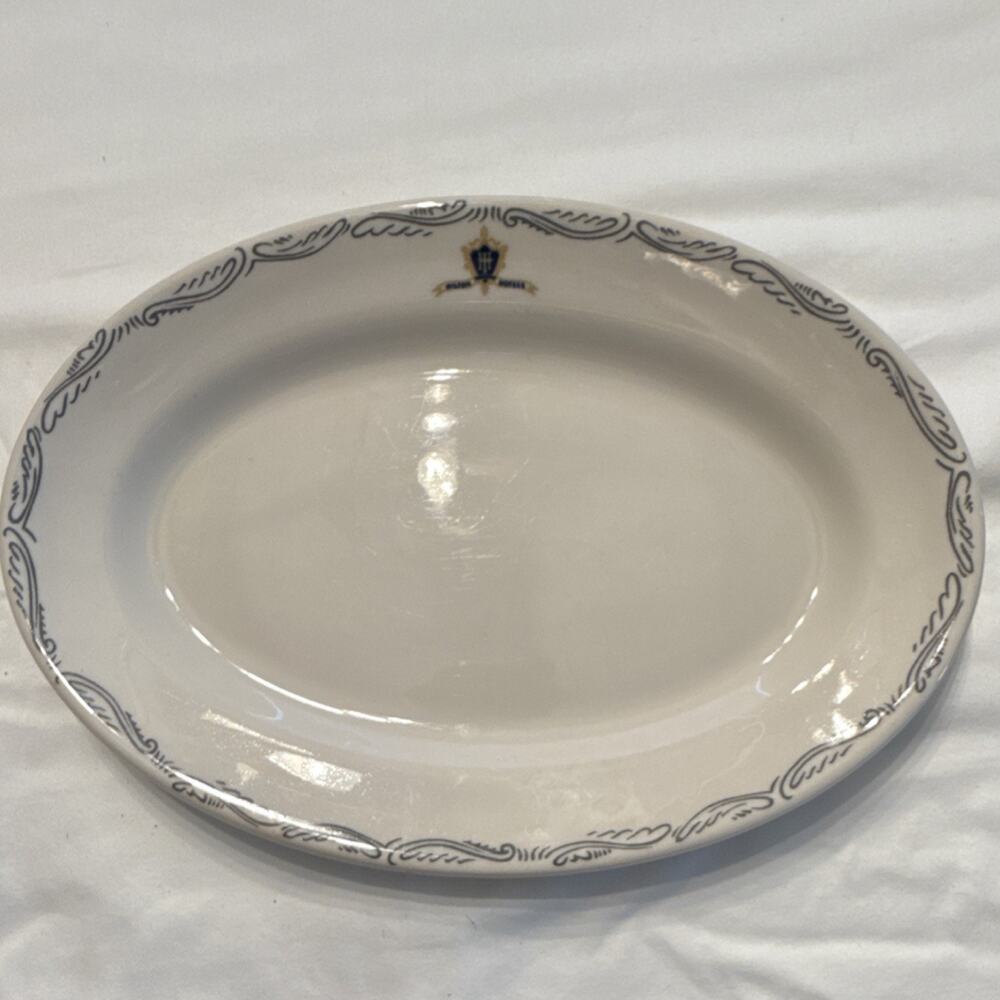 Shenango China Oval Serving Platter White Blue Gold Hotel & Motel Dinnerware 9x6